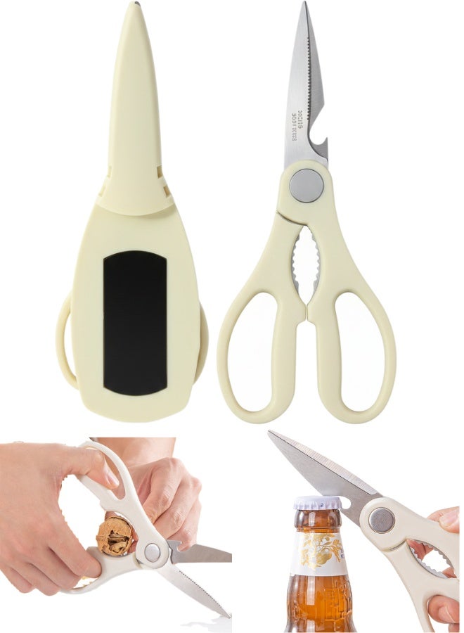 Professional Multi-Purpose Kitchen Scissors 4-in-1 with Magnetic Protective Cover – Ultra Sharp 30CR13 Martensitic Stainless Steel Blades – Built-in Bottle Opener, Nut Cracker & Fish Scaler – Heavy Duty Food Cutting Scissors for Meat, Poultry, Herbs & Vegetables – Ergonomic Lightweight Food-Grade Design for Modern Kitchens - Image 1